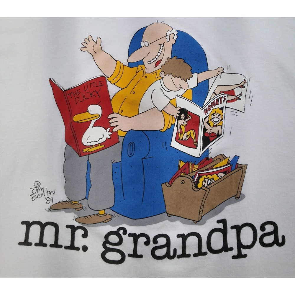 Vintage‎ 80s Jim Benton Dirty Grandpa Shirt Mens L Made USA Single Stitch